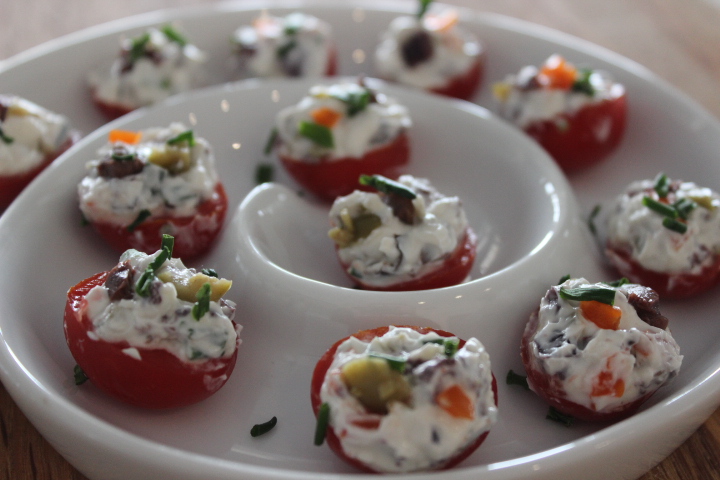 cream cheese and olive stuffed cherry tomatoes