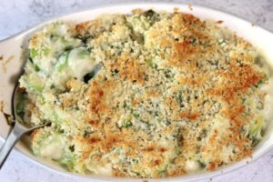 brussels sprout gratin with spinach and leeks