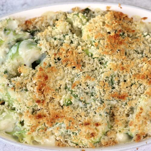 brussels sprout gratin with spinach and leeks