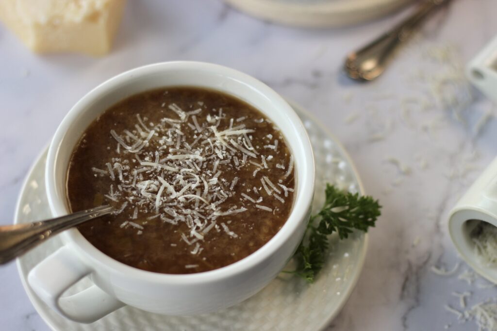 onion and leek soup with Parmesan