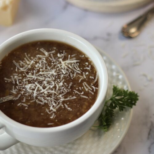 onion and leek soup with Parmesan