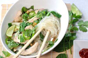 easy thai chicken noodle bowl