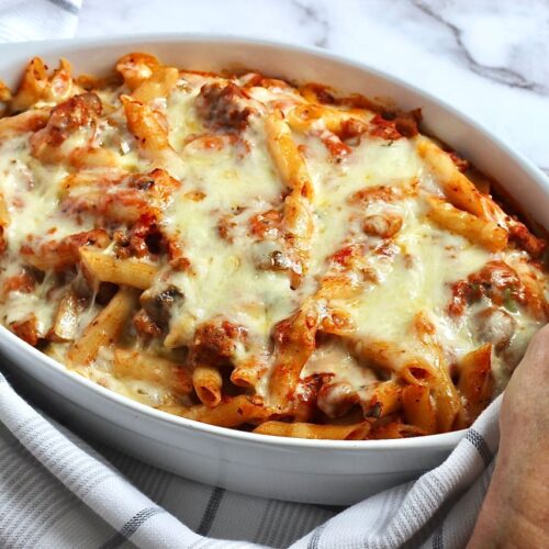 baked pasta with sausage and peppers