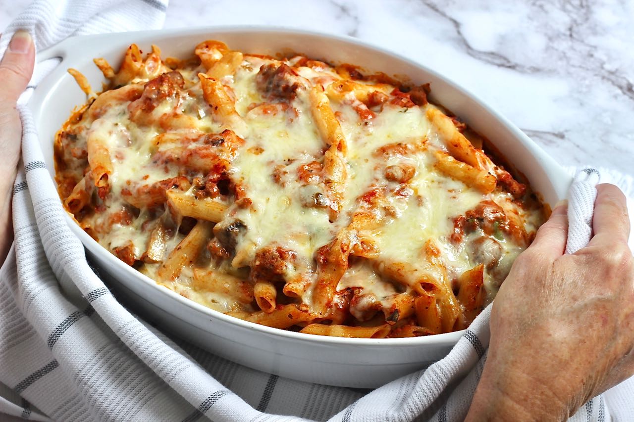 baked pasta with sausage and peppers