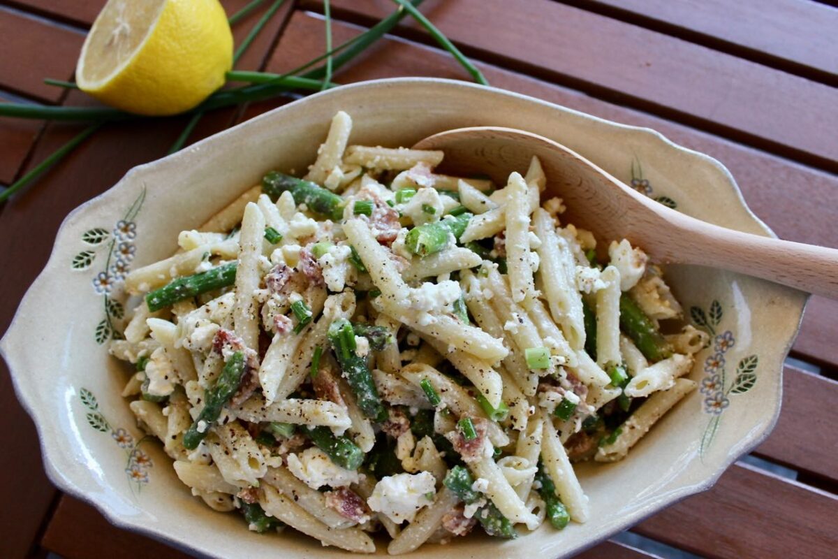 Pasta Salad with Asparagus, Bacon and Feta