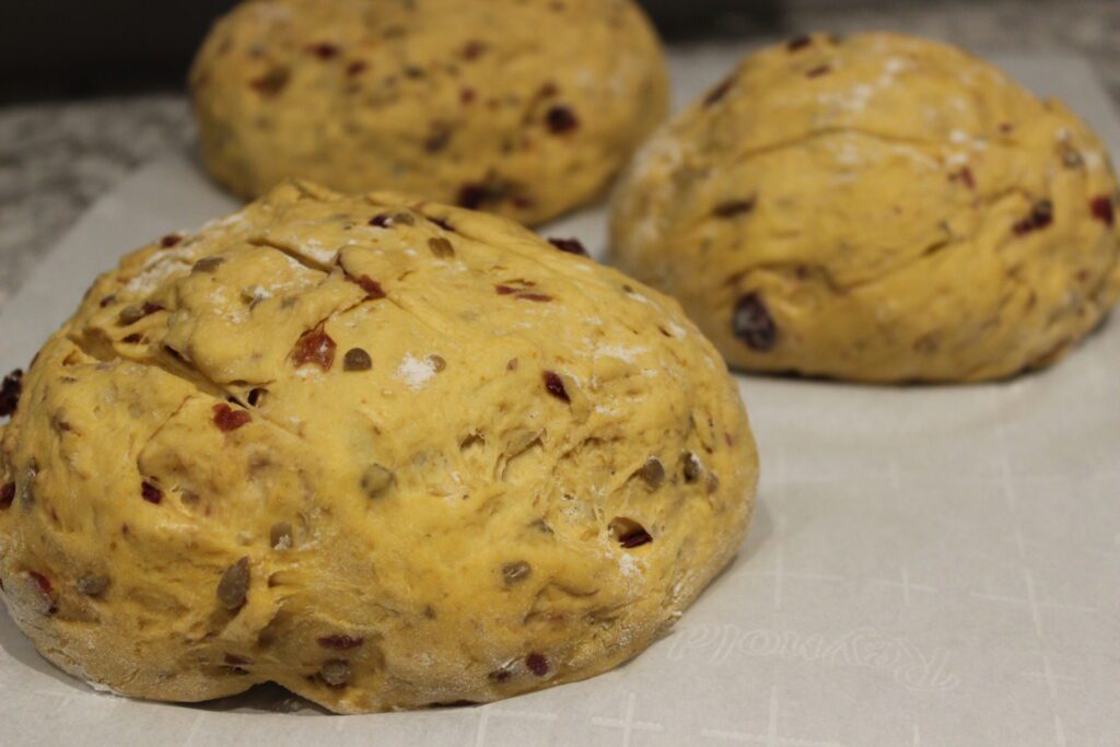 pumpkin bread with dried cranberries and sunflower seeds