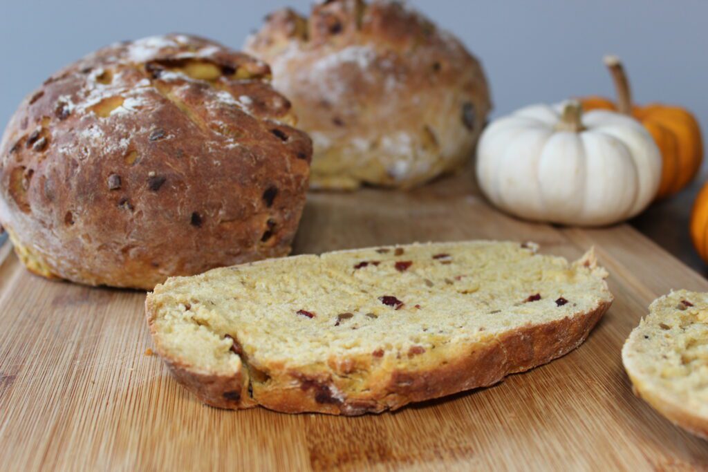 pumpkin bread with dried cranberries and sunflower seeds