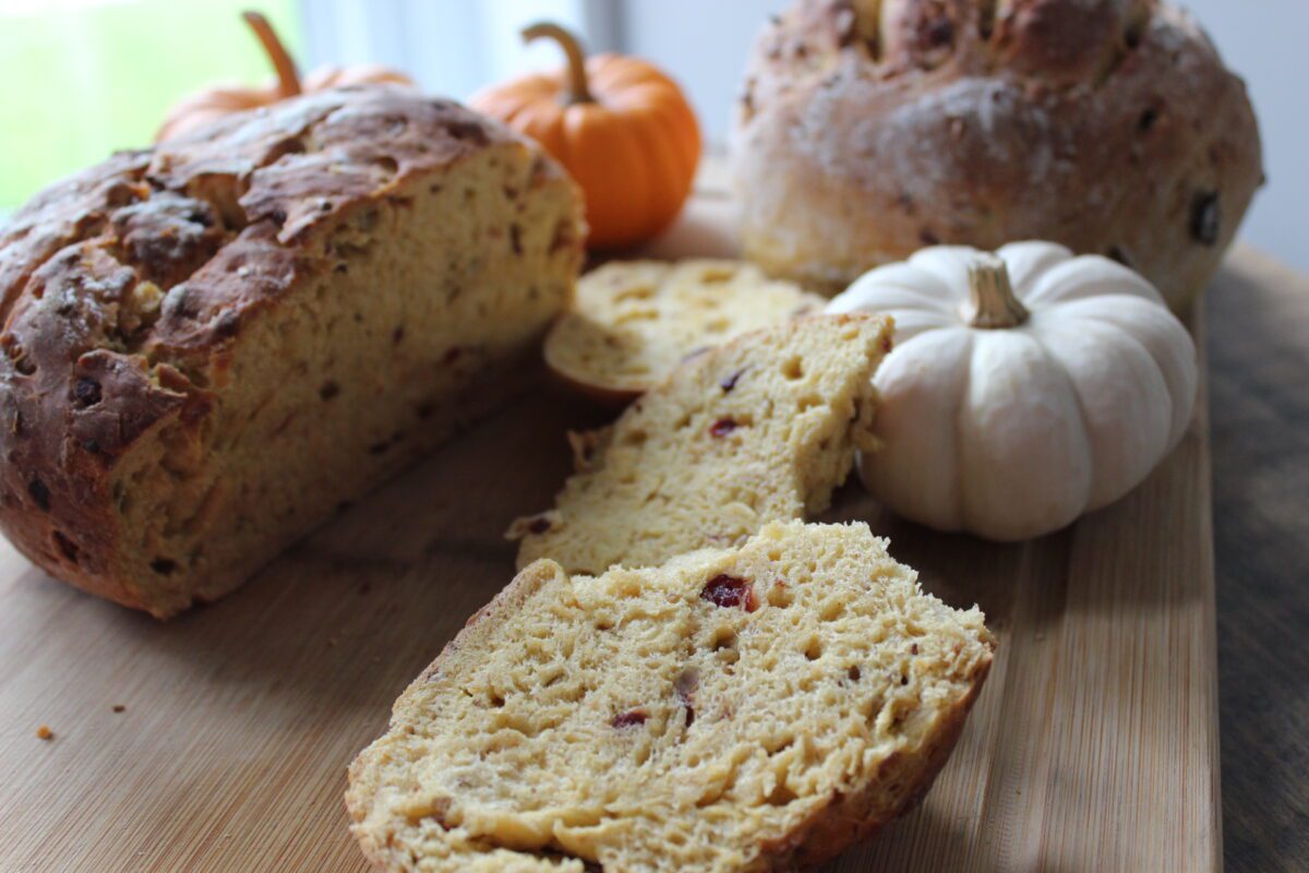 Pumpkin Bread with Dried Cranberries and Sunflower Seeds
