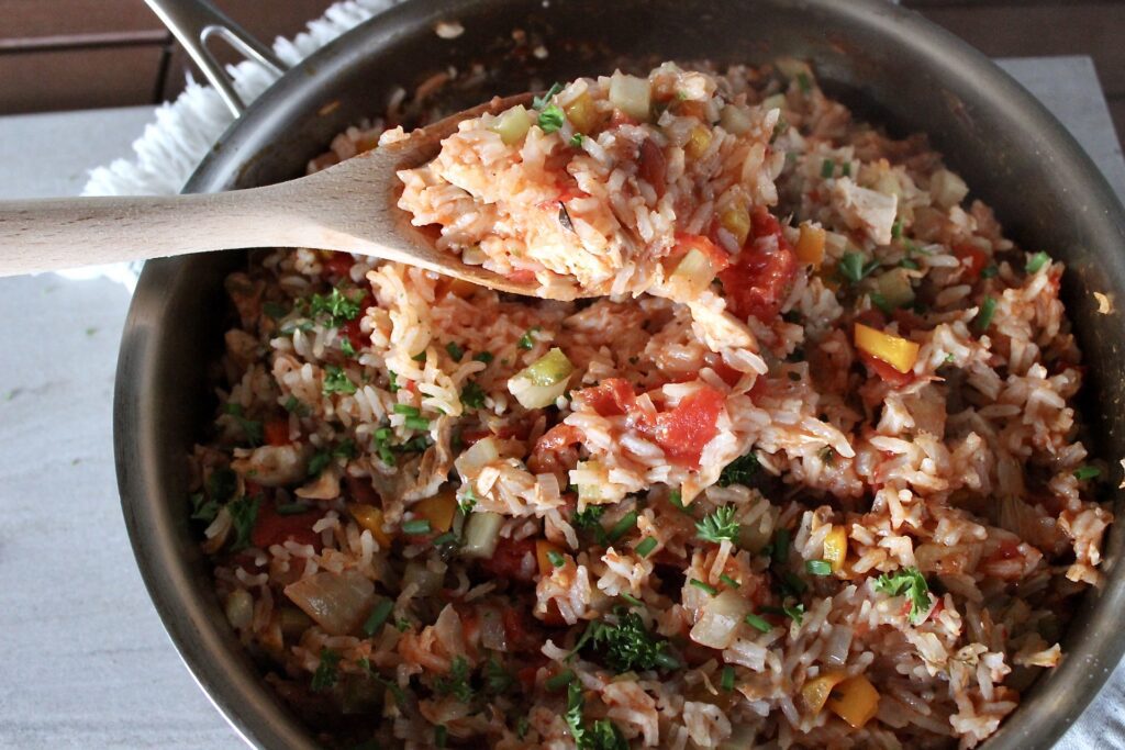 chicken and rice with tomato skillet dinner