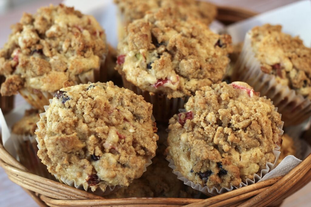 rhubarb cranberry muffins with streusel topping