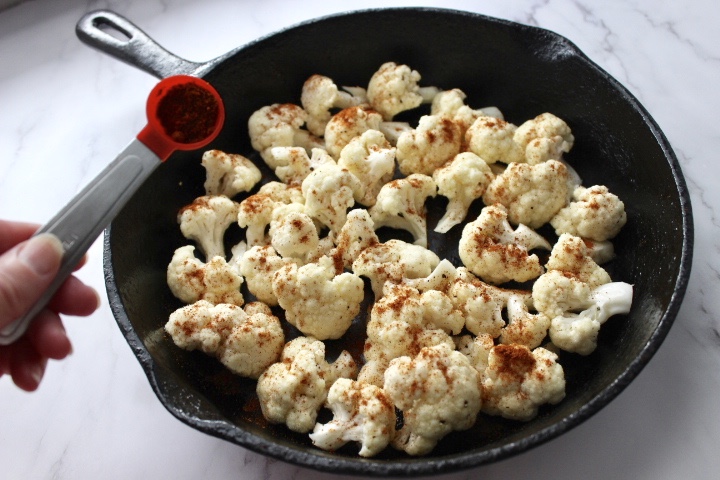 cauliflower in a cast iron pan