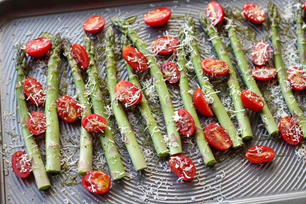 roasted asparagus with parmesan and tomatoes