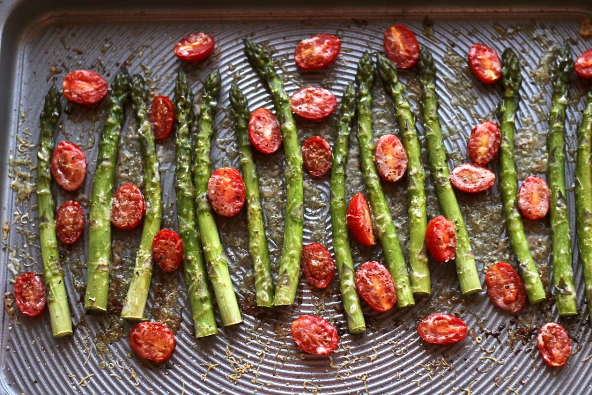 Sheet Pan Asparagus with Tomatoes