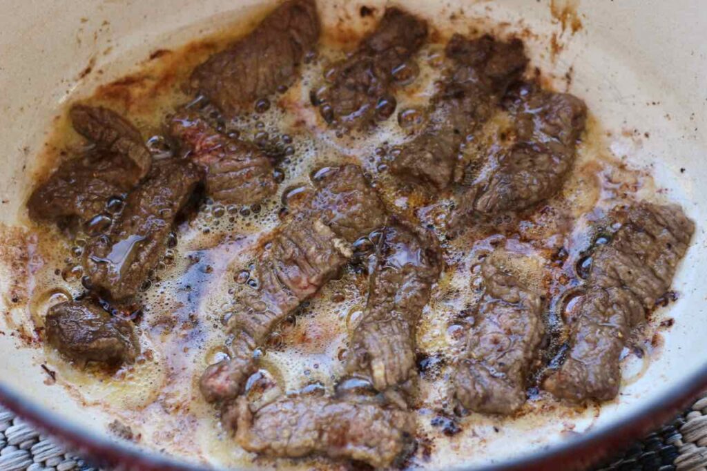 seared beef for stroganoff