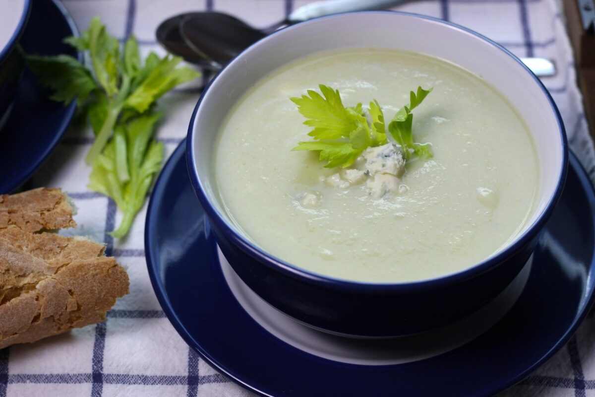 Celery and Cauliflower Soup with Blue Cheese