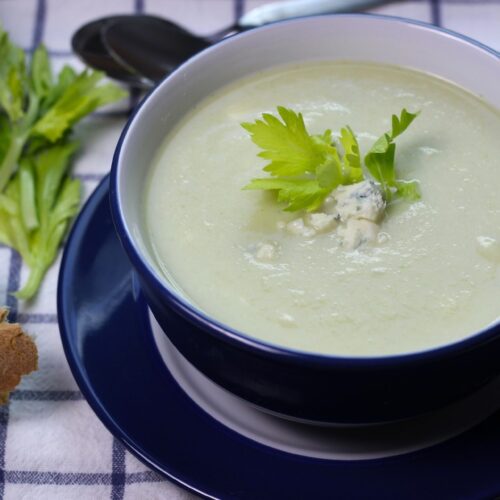 celery and cauliflower soup with blue cheese