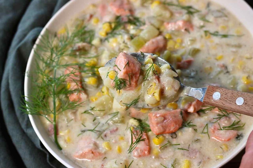 corn chowder with salmon